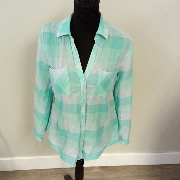 Relativity Women's Green Blue Checkered Long Sleeve Button-down Shirt L - Picture 1 of 7